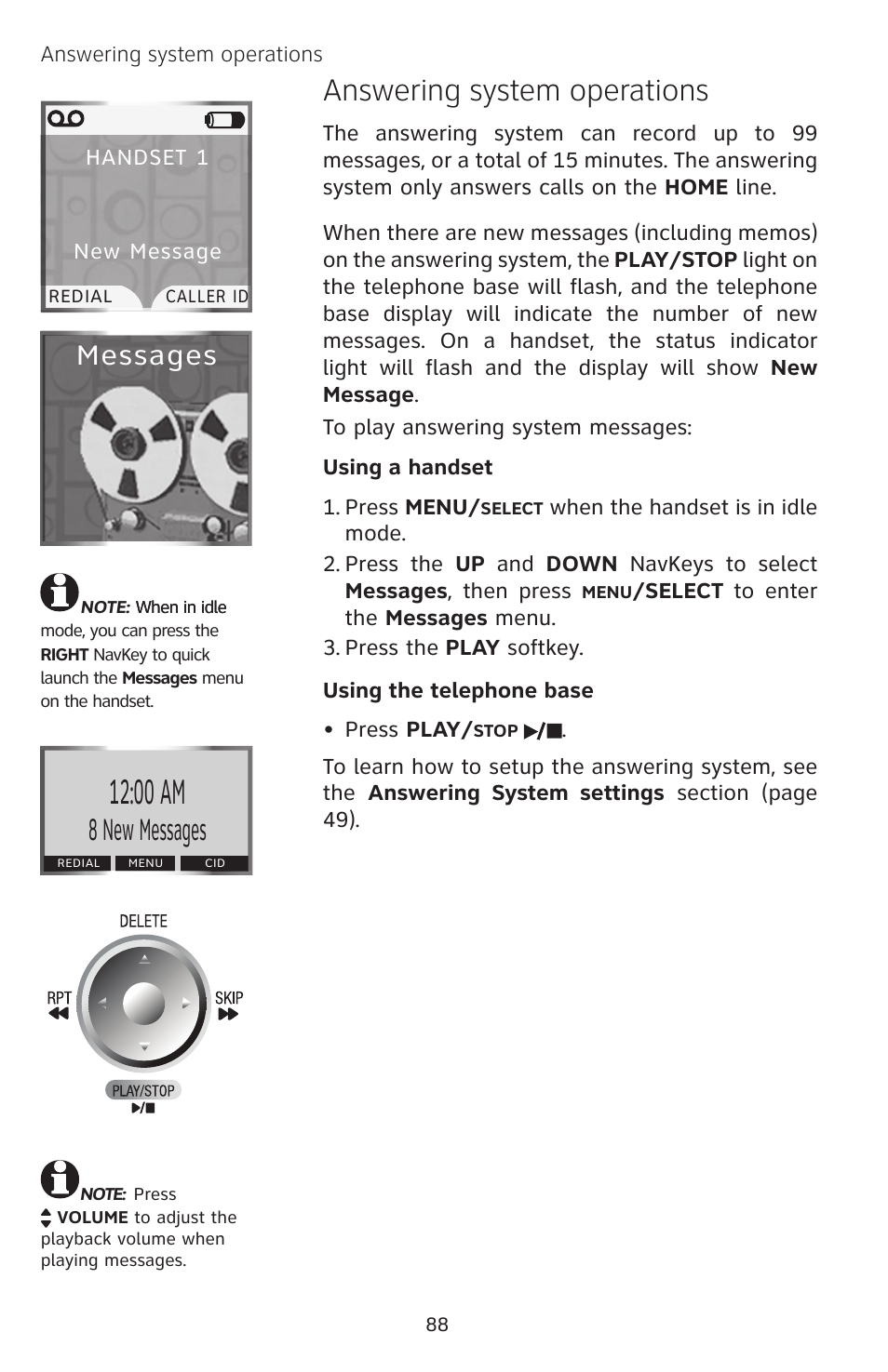 00 am, Answering system operations, 8 new messages | Messages | AT&T EP5632 User Manual | Page 92 / 119