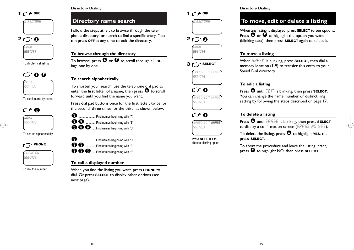 Directory name search | AT&T 1445 User Manual | Page 11 / 17