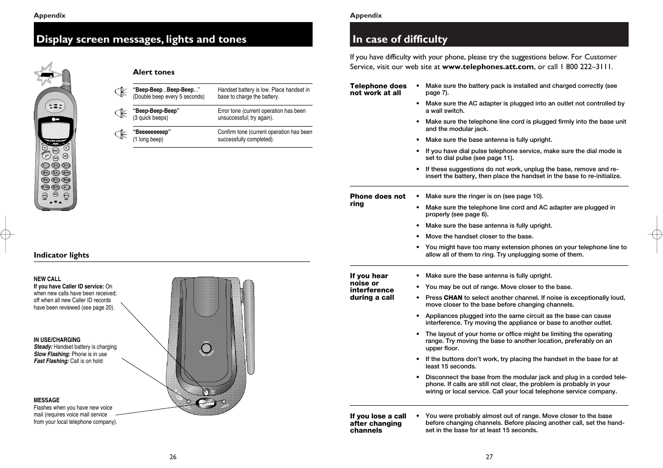 Display screen messages, lights and tones | AT&T 1445 User Manual | Page 15 / 17