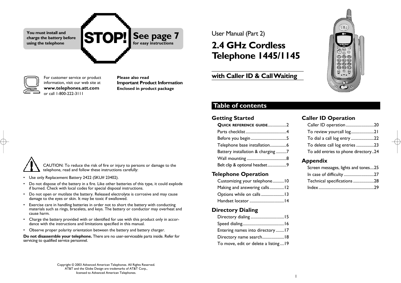 Stop, See page 7 | AT&T 1445 User Manual | Page 2 / 17