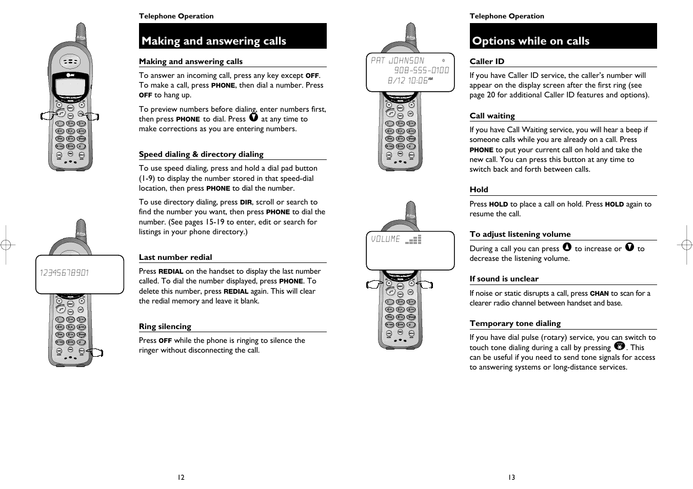 Making and answering calls, Options while on calls | AT&T 1445 User Manual | Page 8 / 17