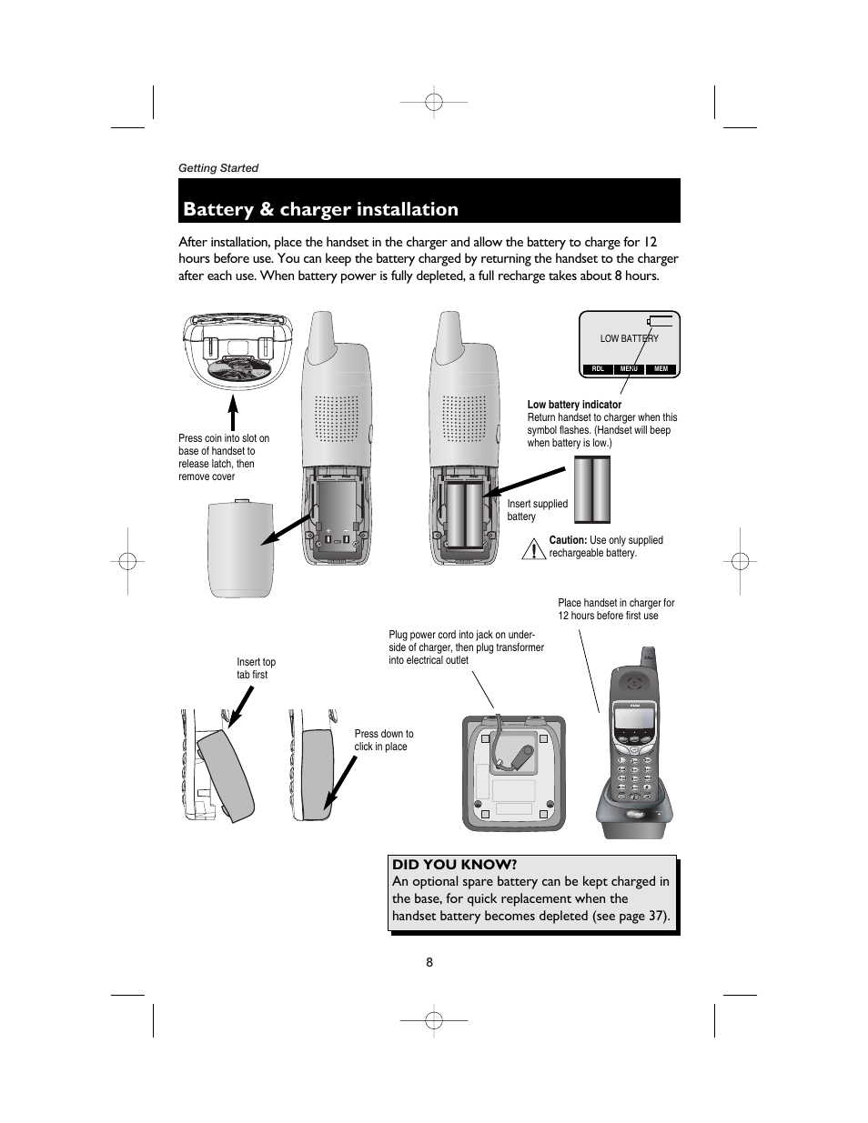 Battery & charger installation | AT&T E2562 User Manual | Page 10 / 61