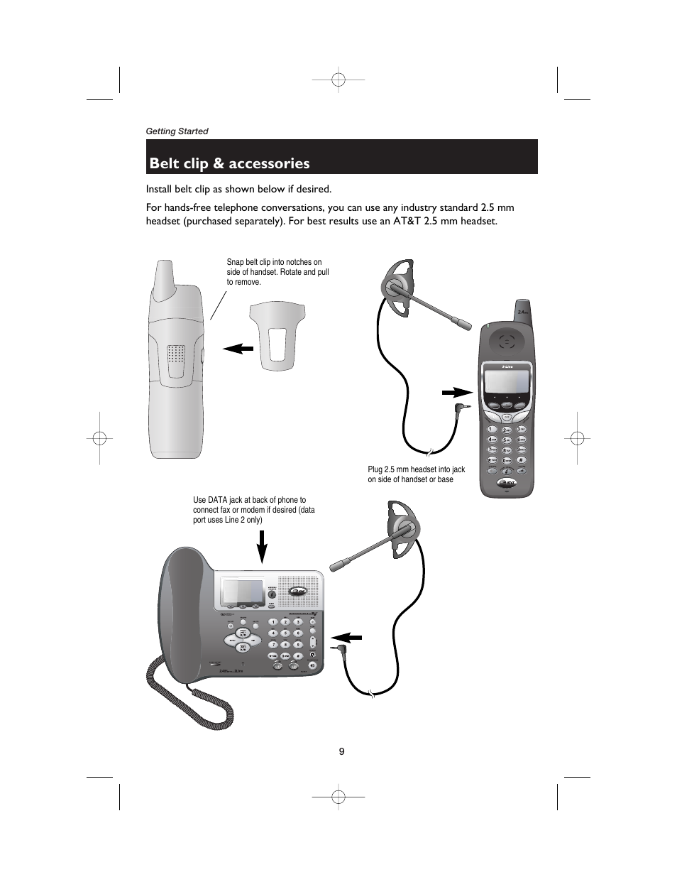 Belt clip & accessories | AT&T E2562 User Manual | Page 11 / 61