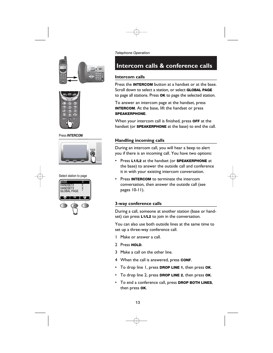 Intercom calls & conference calls, Intercom calls, Handling incoming calls | Way conference calls | AT&T E2562 User Manual | Page 15 / 61