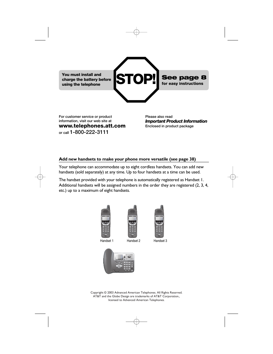 Stop, See page 8 | AT&T E2562 User Manual | Page 2 / 61