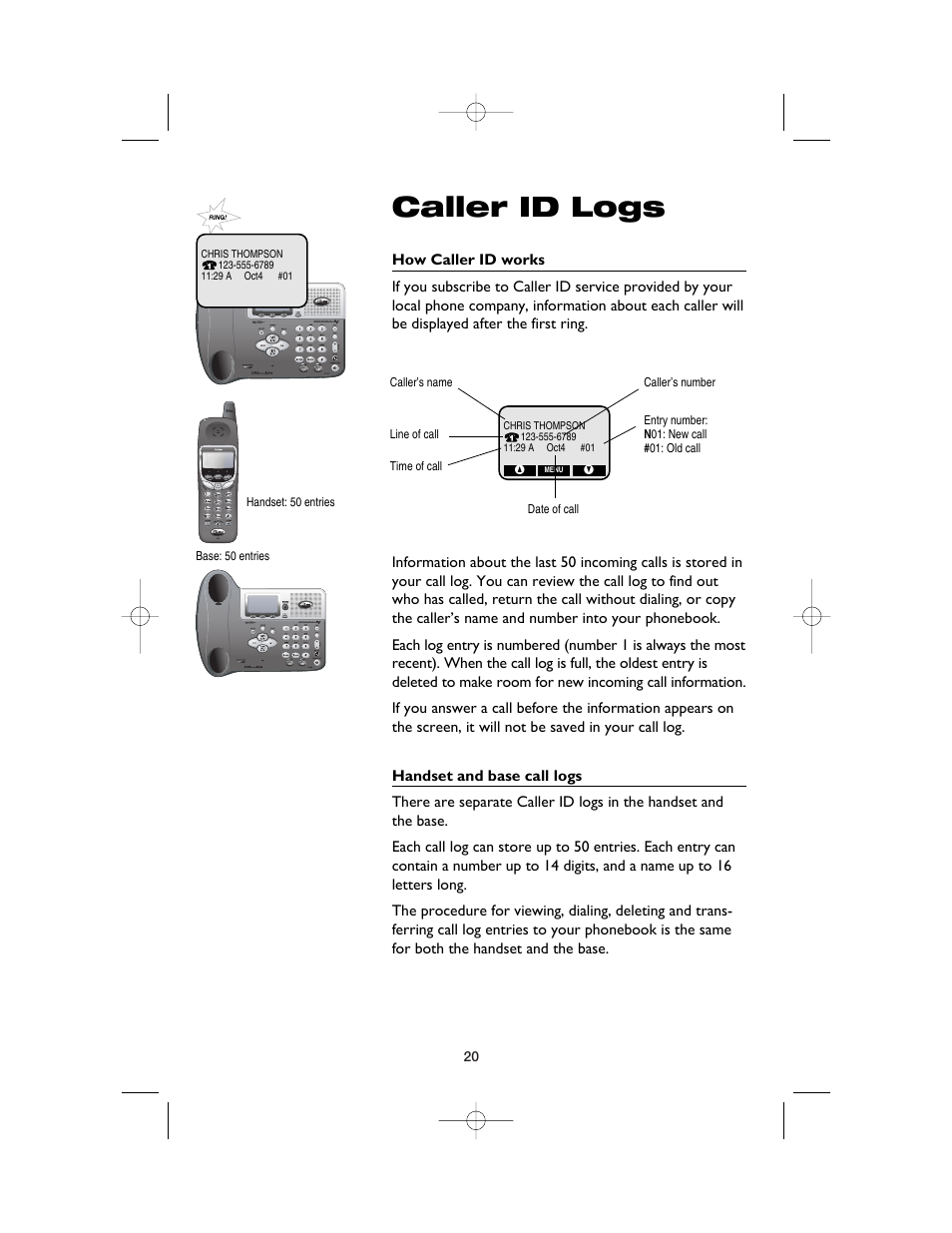 Caller id logs, How caller id works, Handset and base call logs | AT&T E2562 User Manual | Page 22 / 61