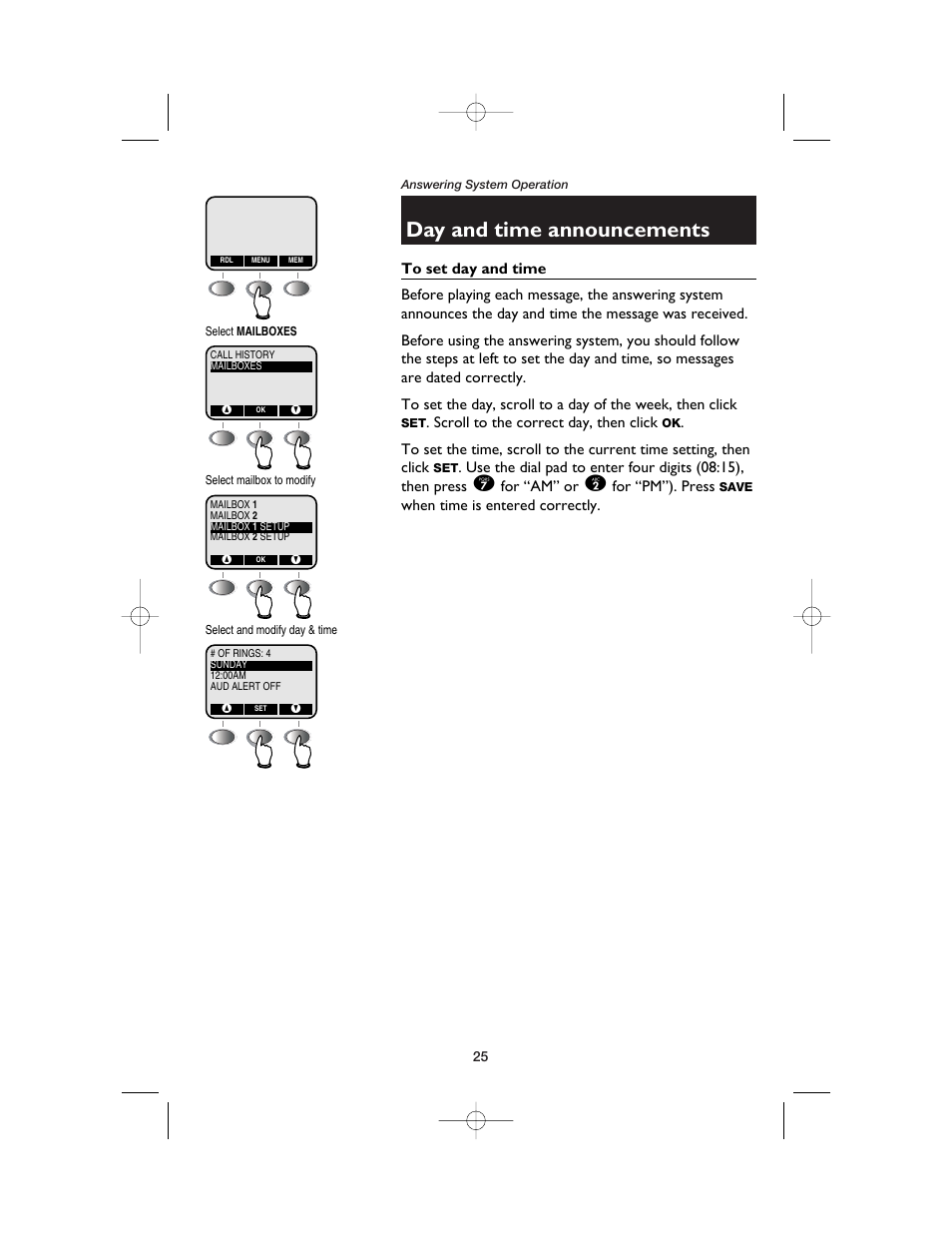 Day and time announcements | AT&T E2562 User Manual | Page 27 / 61