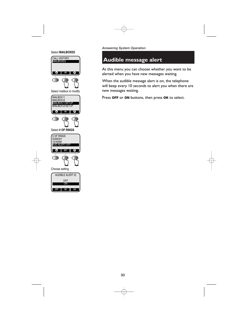 Audible message alert, Buttons, then press | AT&T E2562 User Manual | Page 32 / 61