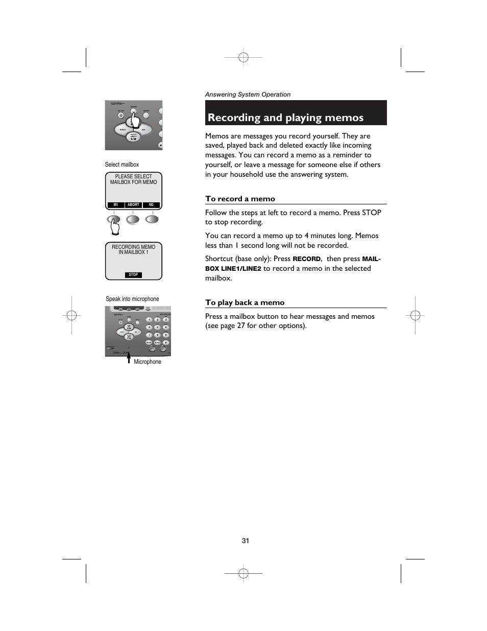 Recording and playing memos, To record a memo, To play back a memo | AT&T E2562 User Manual | Page 33 / 61