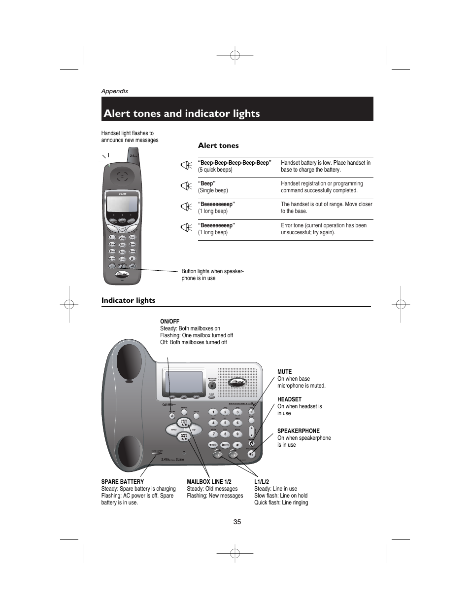 Alert tones and indicator lights, Alert tones, Indicator lights | AT&T E2562 User Manual | Page 37 / 61