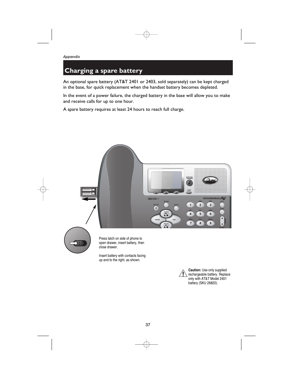 Charging a spare battery | AT&T E2562 User Manual | Page 39 / 61