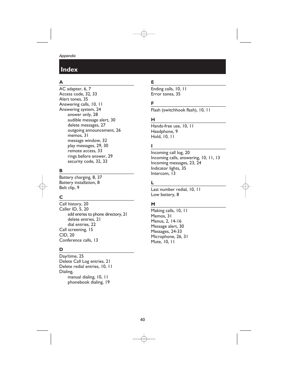 Index | AT&T E2562 User Manual | Page 42 / 61