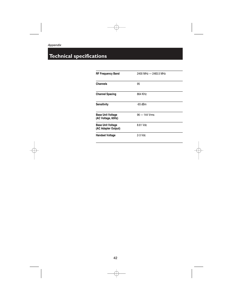 Technical specifications | AT&T E2562 User Manual | Page 44 / 61