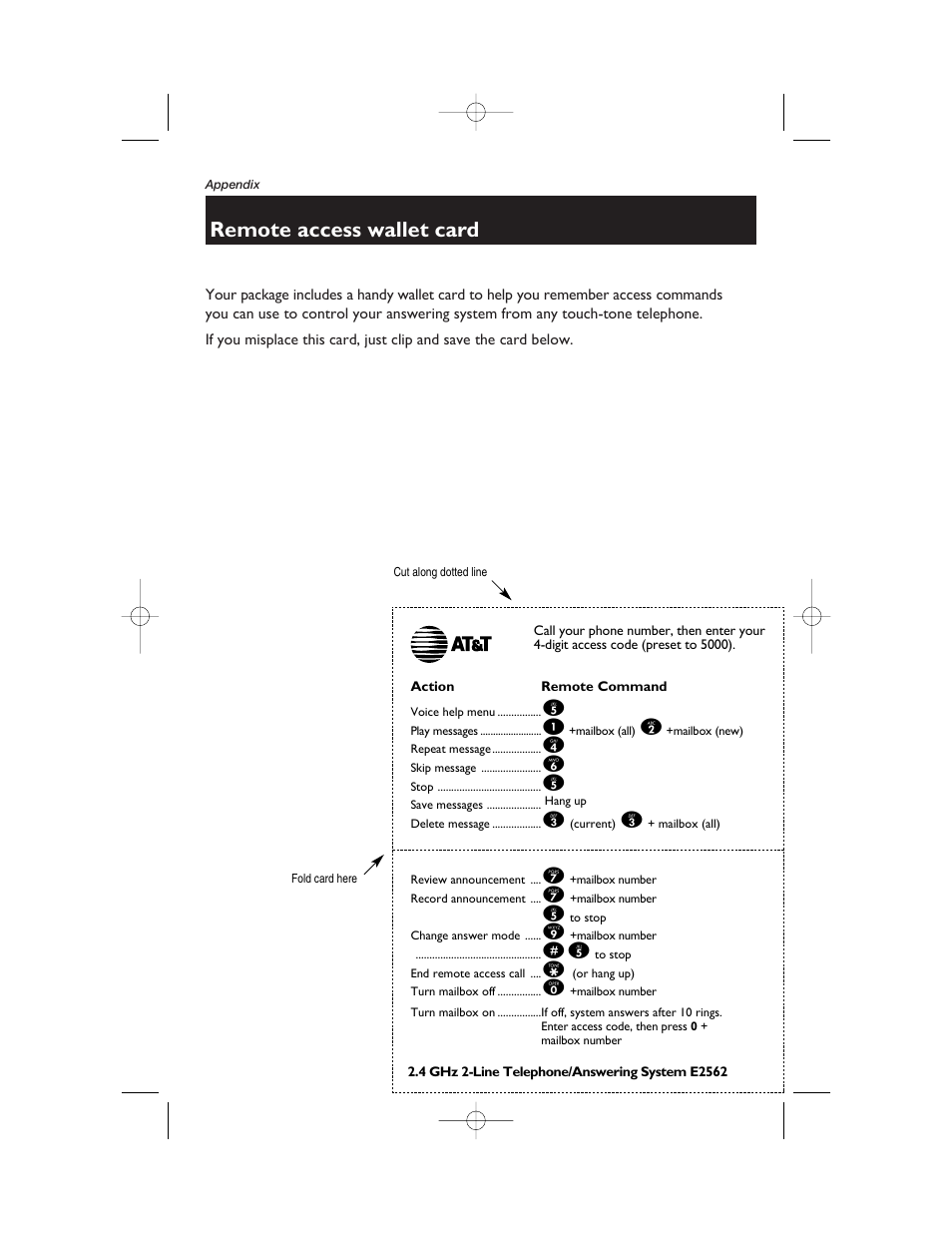 Remote access wallet card | AT&T E2562 User Manual | Page 45 / 61