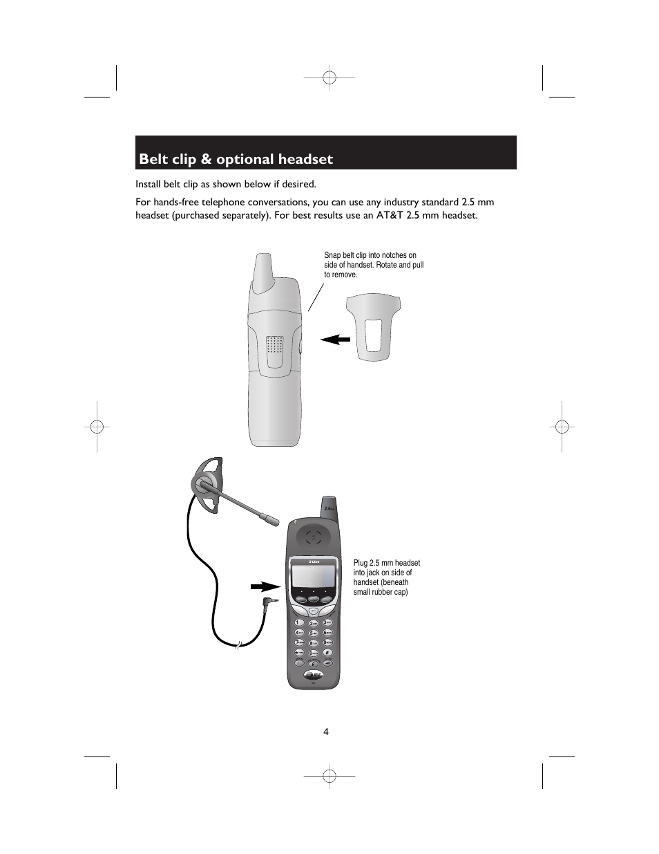 Belt clip & optional headset | AT&T E2562 User Manual | Page 57 / 61