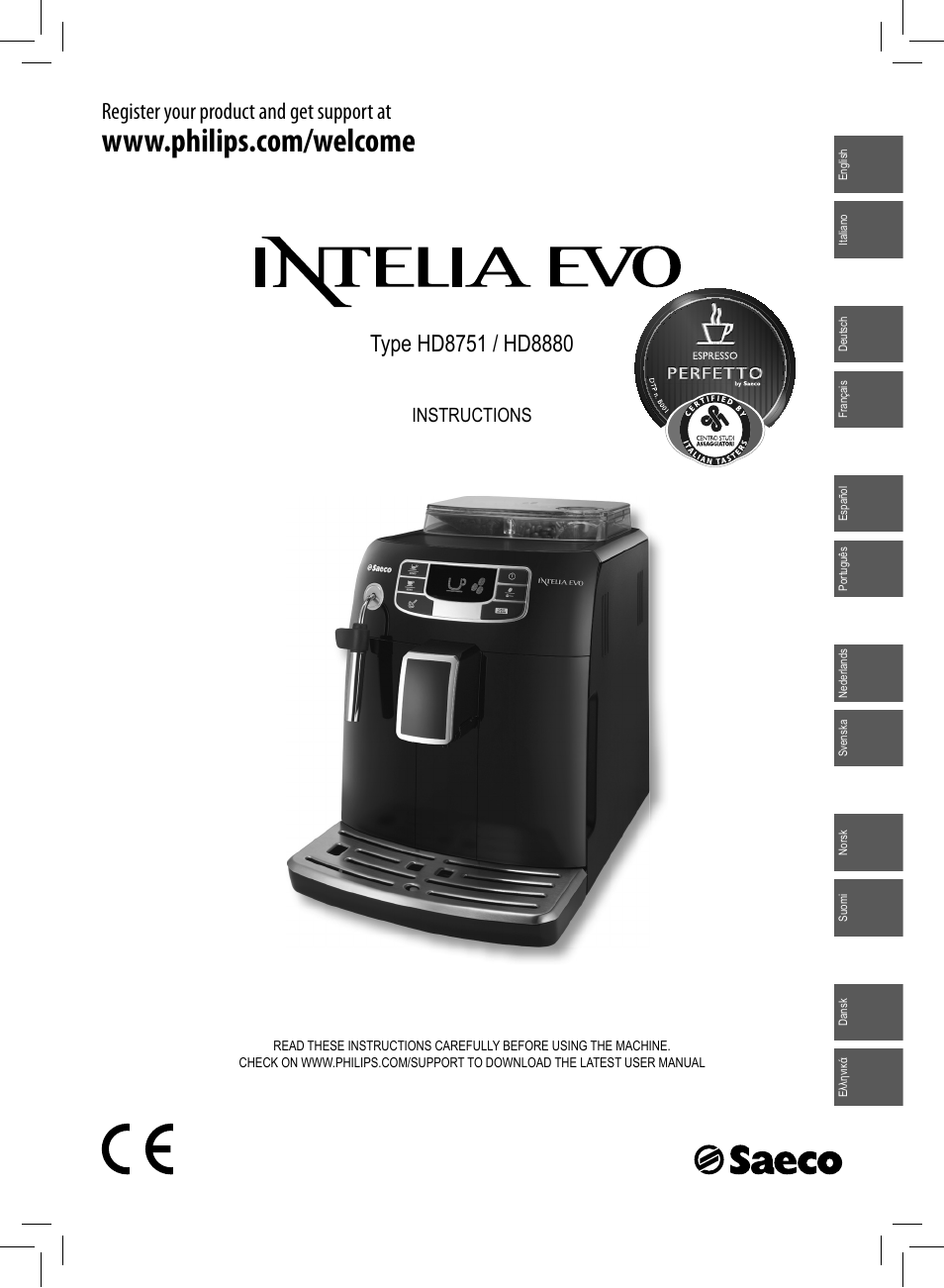Philips Saeco Intelia Evo Machine espresso Super Automatique User Manual | 96 pages