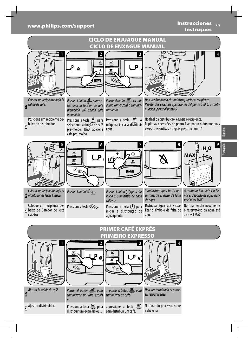 Primeiro expresso | Philips Saeco Intelia Evo Machine espresso Super Automatique User Manual | Page 39 / 96