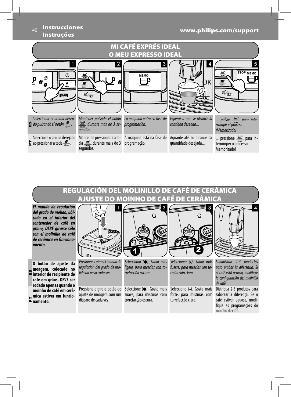 Mi café exprés ideal o meu expresso ideal | Philips Saeco Intelia Evo Machine espresso Super Automatique User Manual | Page 40 / 96