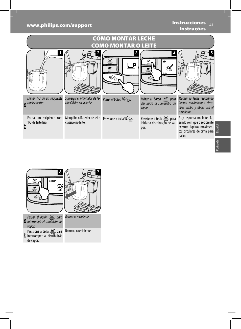 Cómo montar leche como montar o leite | Philips Saeco Intelia Evo Machine espresso Super Automatique User Manual | Page 41 / 96