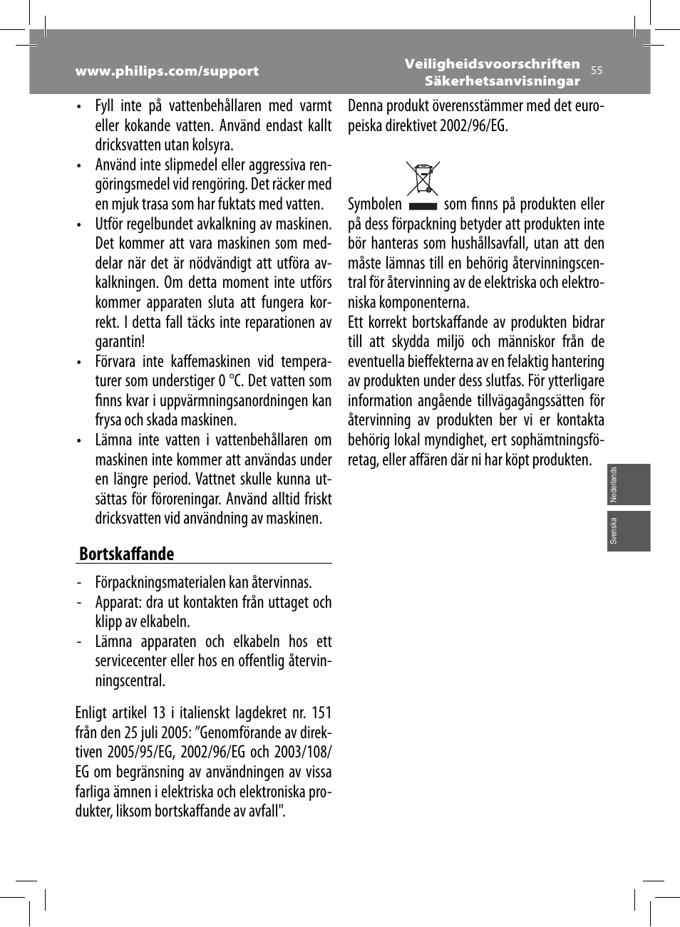Bortskaff ande | Philips Saeco Intelia Evo Machine espresso Super Automatique User Manual | Page 55 / 96