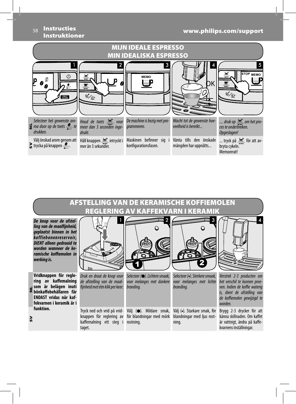 Mijn ideale espresso, Min idealiska espresso | Philips Saeco Intelia Evo Machine espresso Super Automatique User Manual | Page 58 / 96