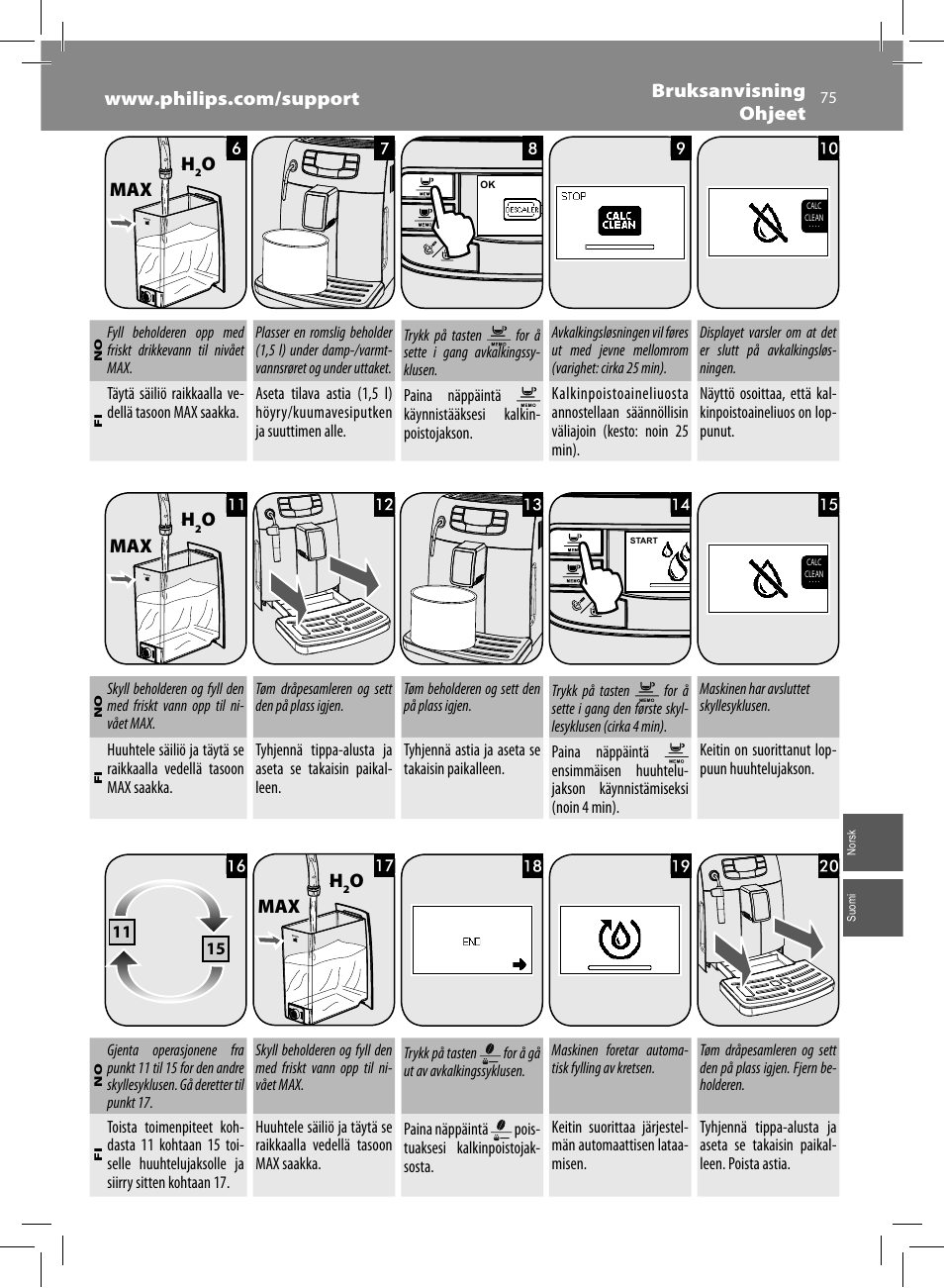 Omax h, Omax | Philips Saeco Intelia Evo Machine espresso Super Automatique User Manual | Page 75 / 96