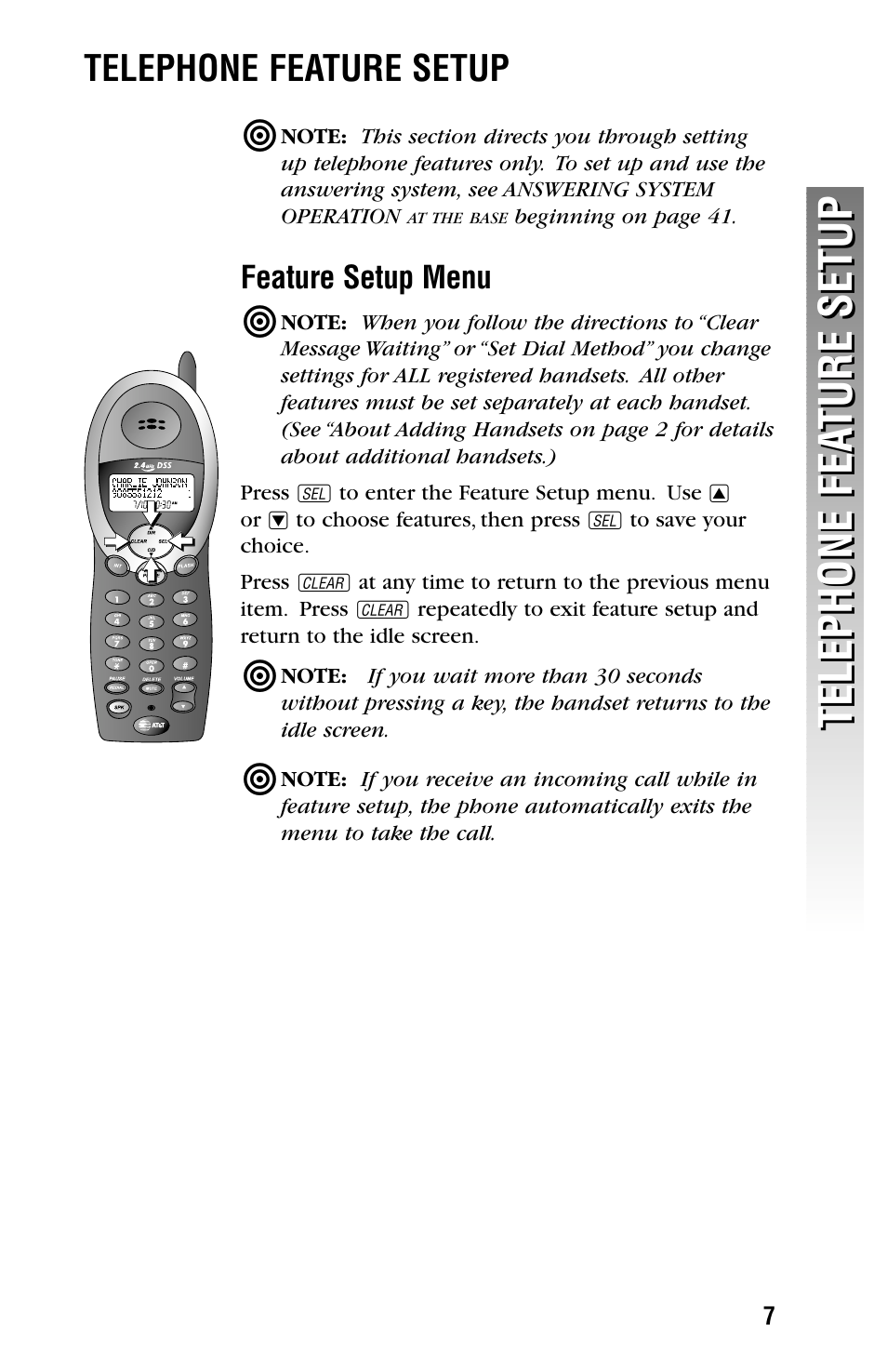 Telephone feature setup, Feature setup menu, Telephone fea ture setup telephone fea ture setup | AT&T 2355 User Manual | Page 10 / 83