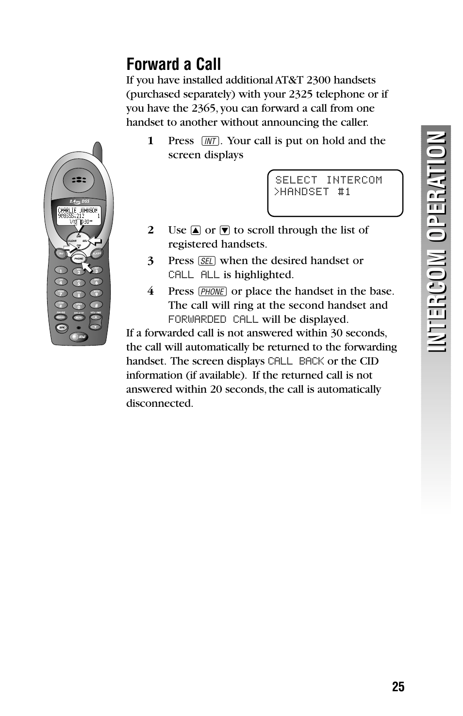 Forward a call, Intercom opera tion intercom opera tion | AT&T 2355 User Manual | Page 28 / 83