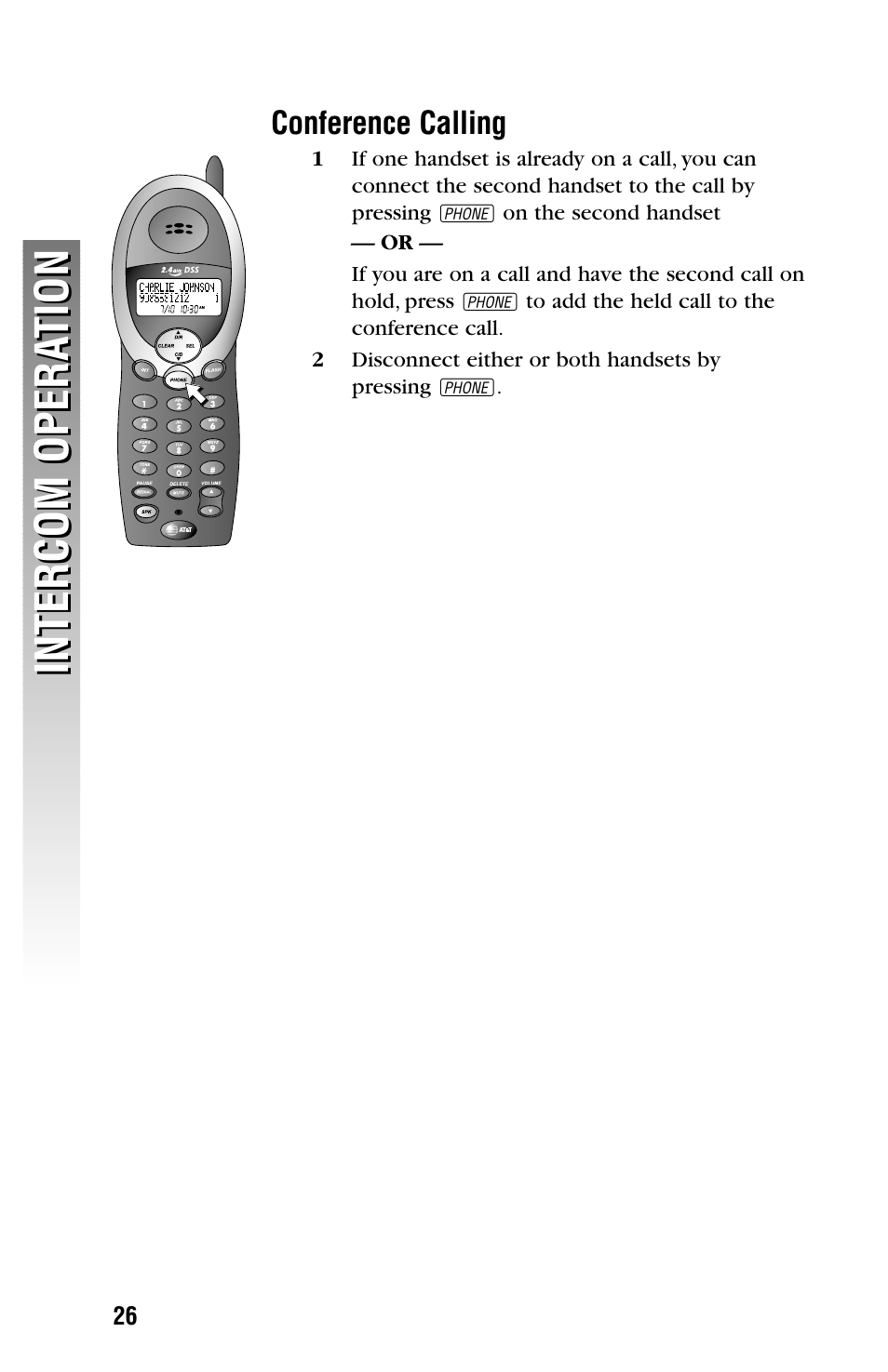 Conference calling, Intercom opera tion intercom opera tion | AT&T 2355 User Manual | Page 29 / 83