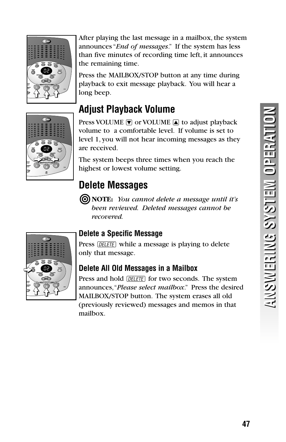 Adjust playback volume, Delete messages | AT&T 2355 User Manual | Page 50 / 83