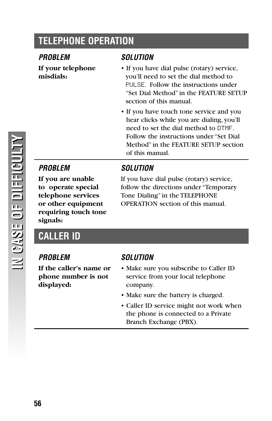 If your telephone misdials, Caller id, Telephone operation | AT&T 2355 User Manual | Page 59 / 83