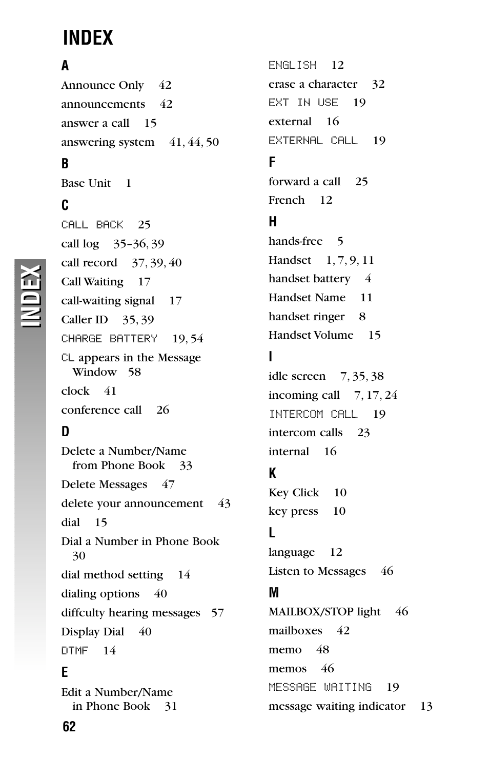 Index | AT&T 2355 User Manual | Page 65 / 83