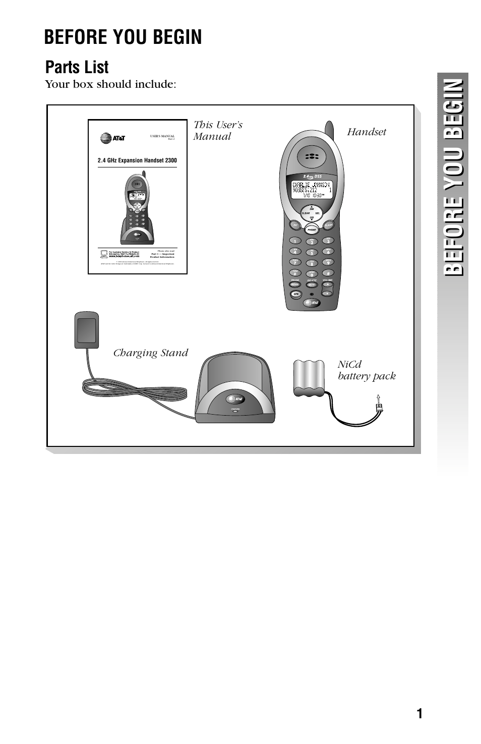 Before you begin, Parts list, Your box should include | AT&T 2355 User Manual | Page 74 / 83