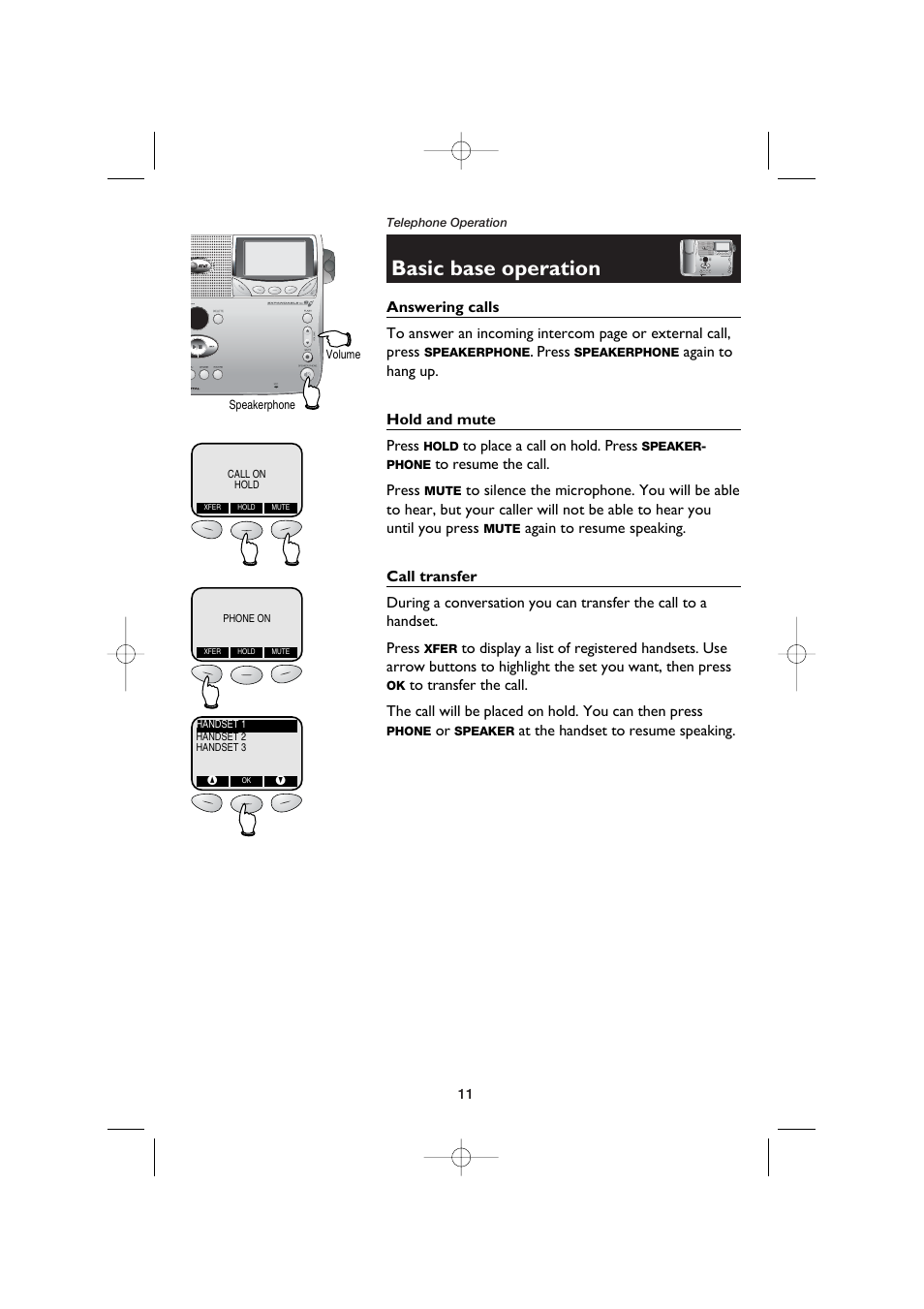 Basic base operation, Answering calls, Hold and mute | Call transfer | AT&T E5960C User Manual | Page 13 / 73