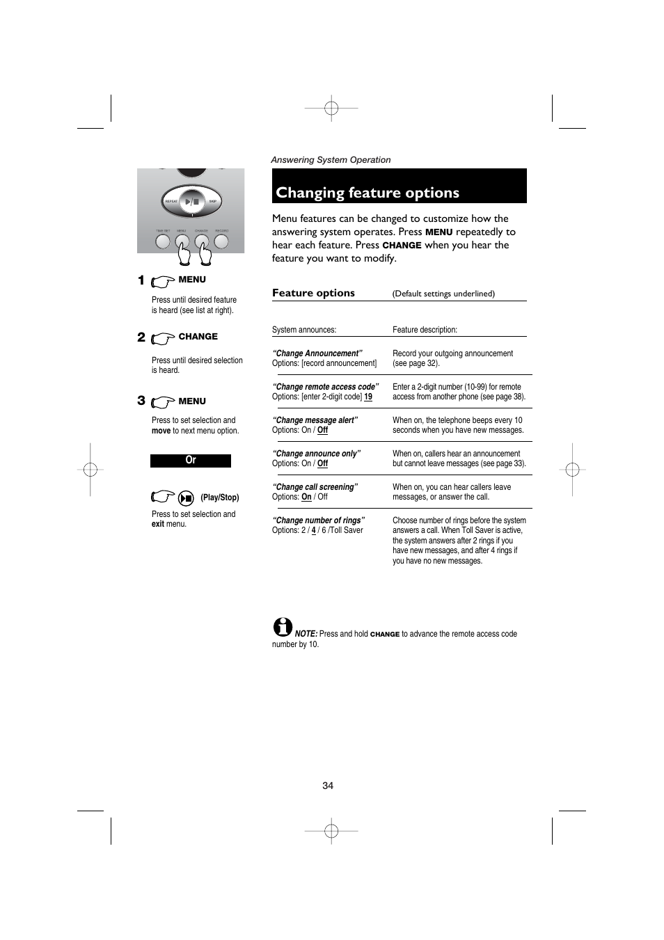 Changing feature options | AT&T E5960C User Manual | Page 36 / 73