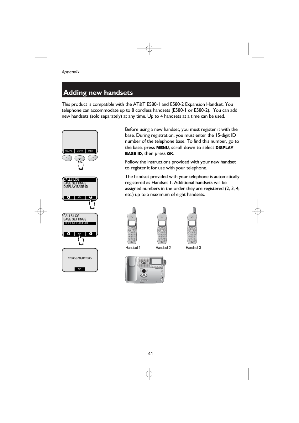 Adding new handsets, Scroll down to select, Then press | AT&T E5960C User Manual | Page 43 / 73