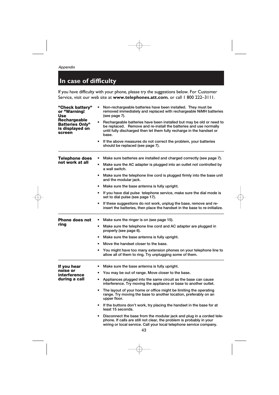 In case of difficulty | AT&T E5960C User Manual | Page 45 / 73