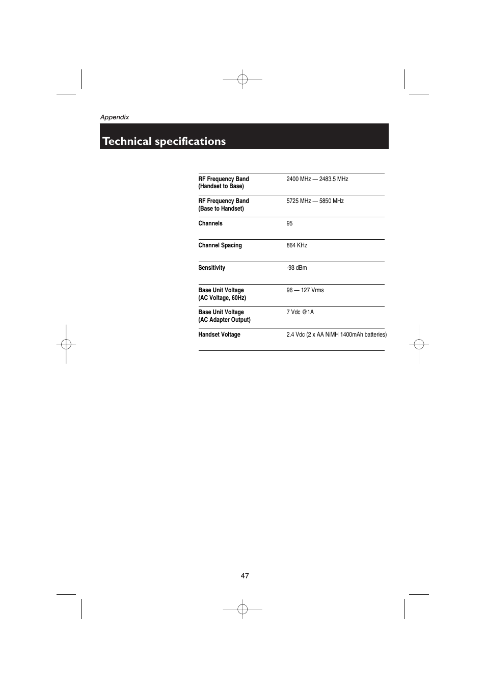 Technical specifications | AT&T E5960C User Manual | Page 49 / 73