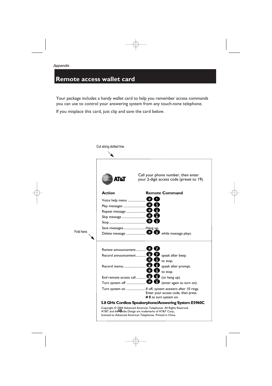 Remote access wallet card | AT&T E5960C User Manual | Page 50 / 73