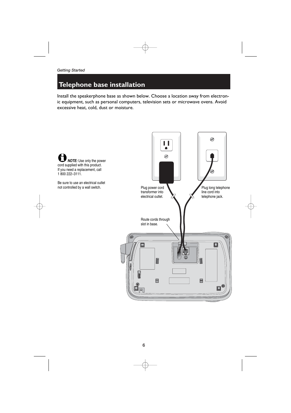 Telephone base installation | AT&T E5960C User Manual | Page 8 / 73