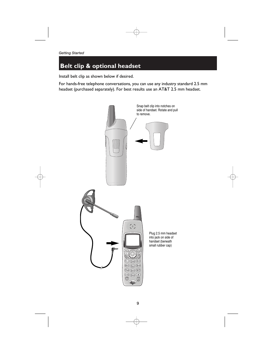 Belt clip & optional headset | AT&T E5900B User Manual | Page 11 / 77