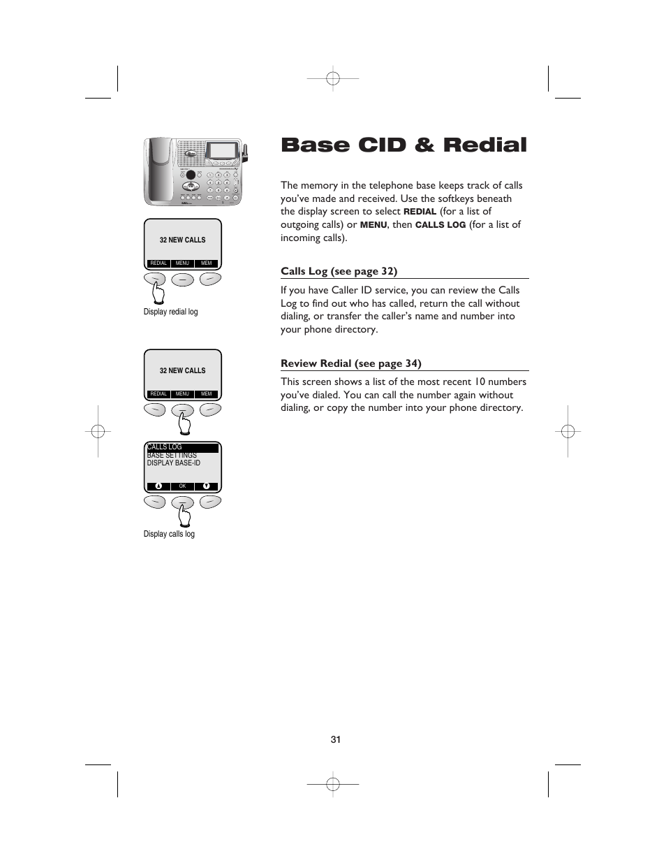 Base cid & redial | AT&T E5900B User Manual | Page 33 / 77