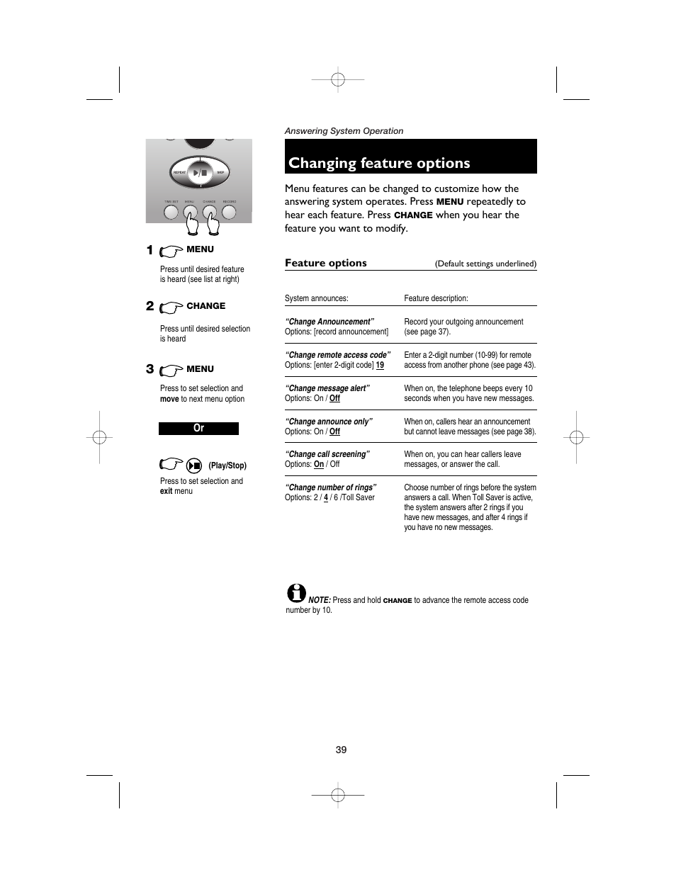 Changing feature options | AT&T E5900B User Manual | Page 41 / 77