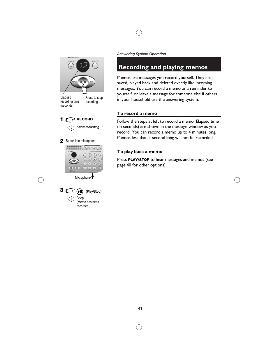 Recording and playing memos, To record a memo, To play back a memo | AT&T E5900B User Manual | Page 43 / 77