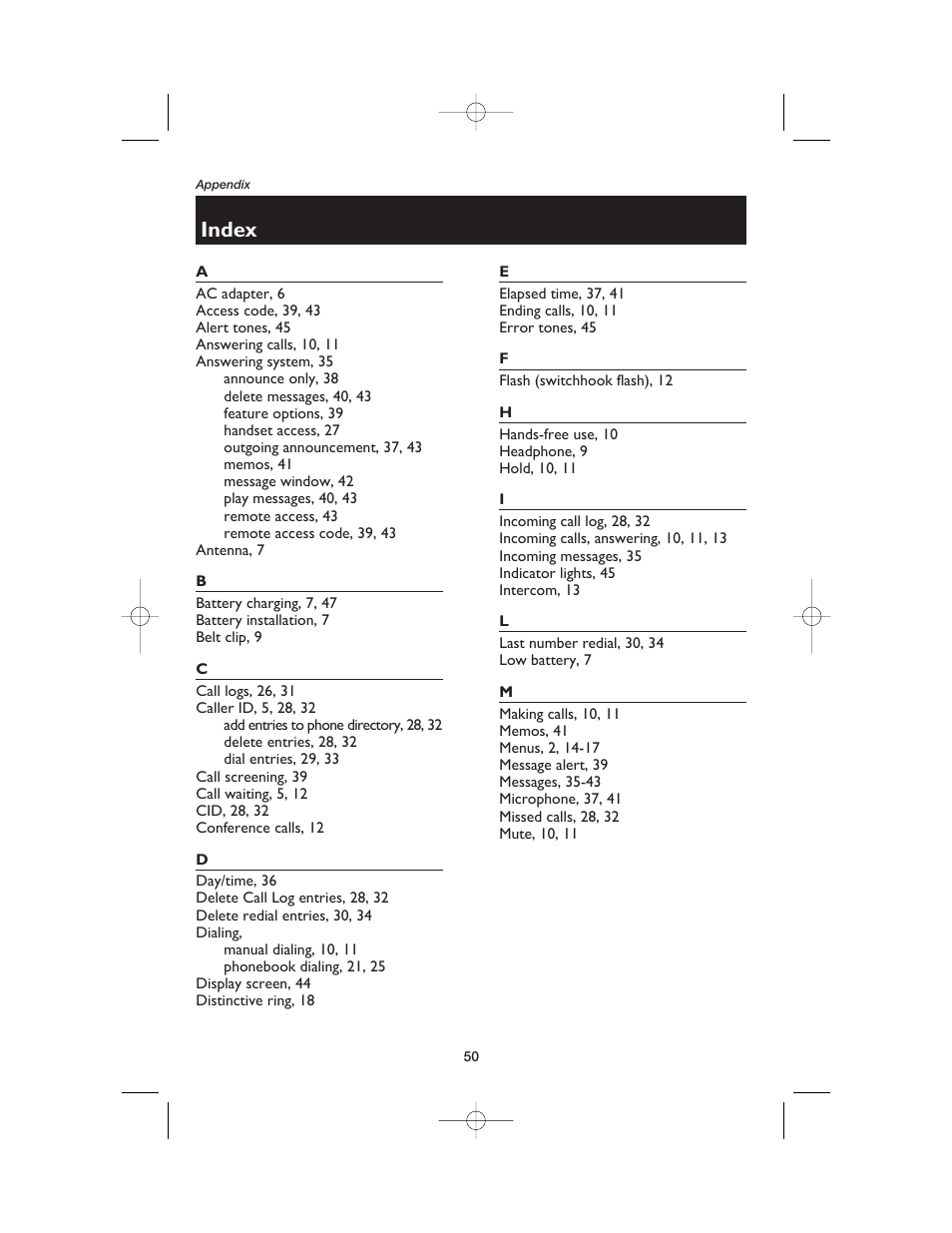 Index | AT&T E5900B User Manual | Page 52 / 77