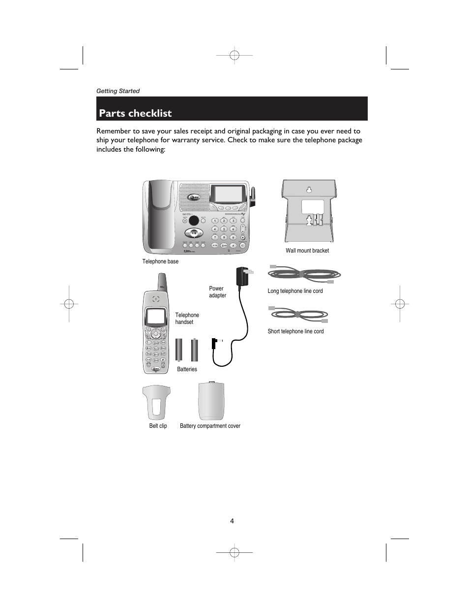 Parts checklist | AT&T E5900B User Manual | Page 6 / 77