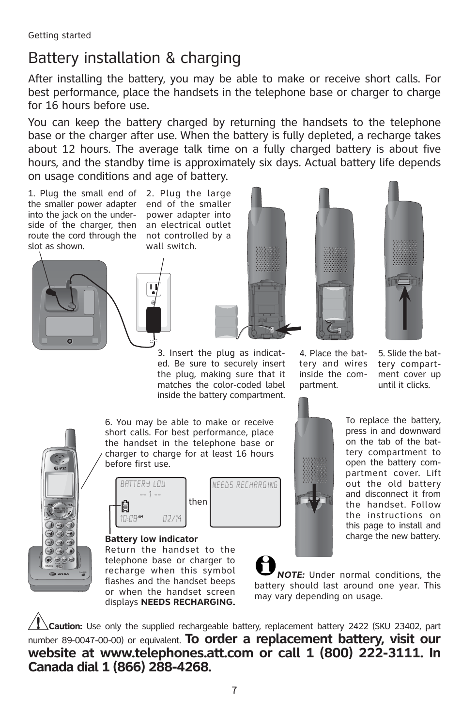 Battery installation & charging | AT&T 91-001105-040-100 User Manual | Page 10 / 55