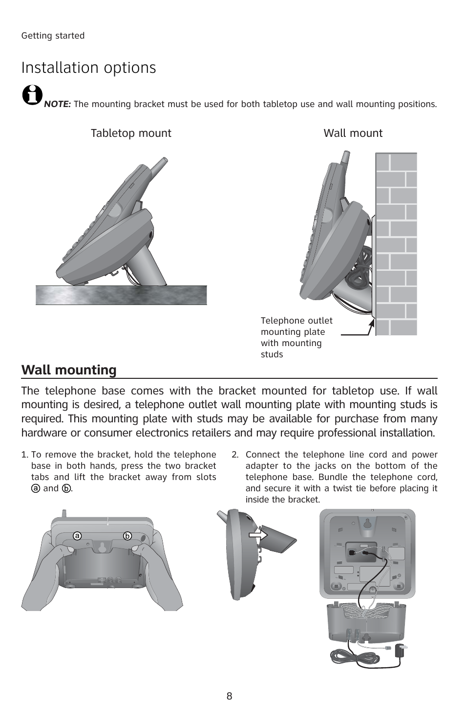 Installation options, Wall mounting | AT&T 91-001105-040-100 User Manual | Page 11 / 55