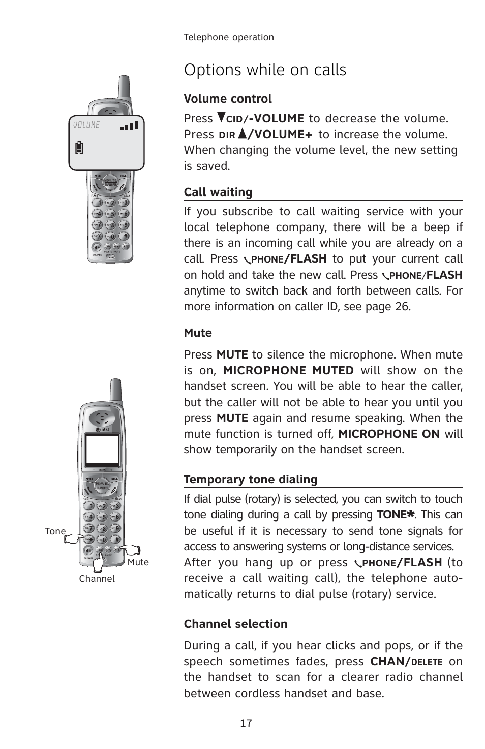 Options while on calls | AT&T 91-001105-040-100 User Manual | Page 20 / 55