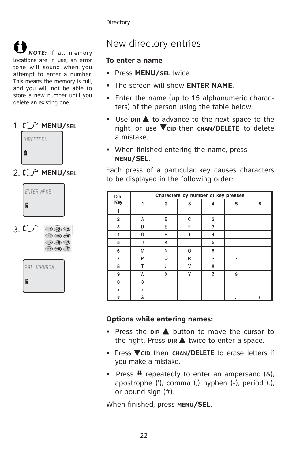 New directory entries | AT&T 91-001105-040-100 User Manual | Page 25 / 55